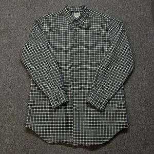 LL BEAN Mens L Tall Navy Green White Plaid Long Sleeve‎ Shirt  Long Fit (075)